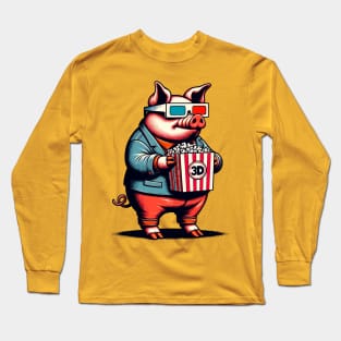 Cool pig eating popcorn Long Sleeve T-Shirt